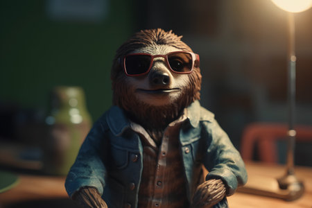 Fashionable hipster gorilla in sunglasses and a denim jacket.の素材