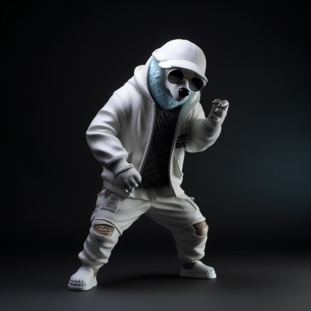 3d illustration of a punk rocker dancing on a dark backgroundの素材