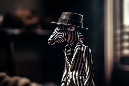 Zebra mannequin with hat and bow tie. Fashion shot.の素材