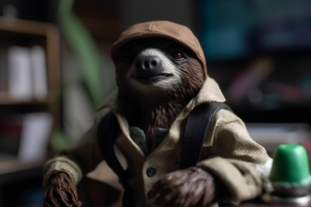 Sculpture of a bear in a cap and a jacketの素材