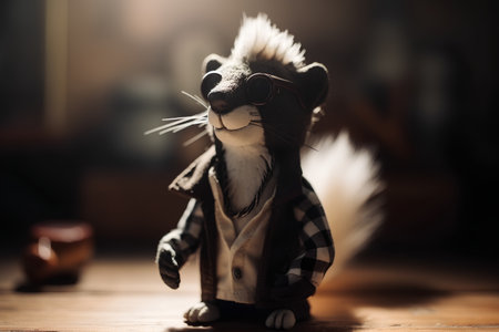 Cute little hedgehog doll with glasses and plaid shirt.の素材