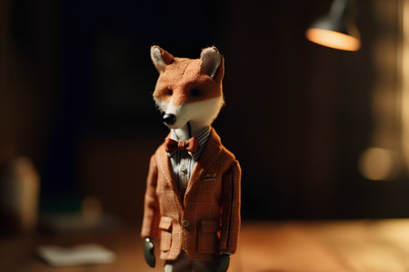 Fashionable fox figure in a brown jacket and bow tie.の素材