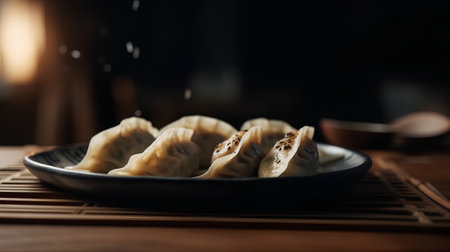 Fried dumplings on a plate. Selective focus.の素材