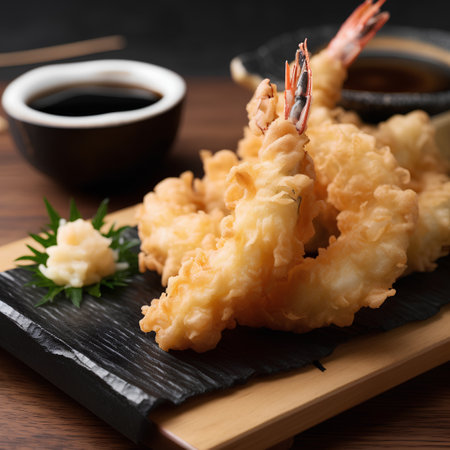 Tempura Tempura, Deep Fried Shrimps or prawns served with soy sauceの素材