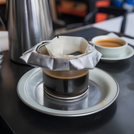 Coffee cup on the table in coffee shop, stock photoの素材