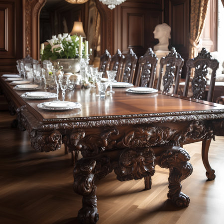 Interior of the luxurious dining room in classical style. 3d renderingの素材