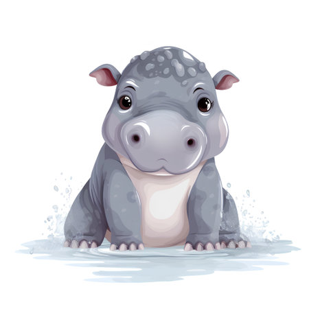 Cute hippo in water. Vector illustration on white background.の素材