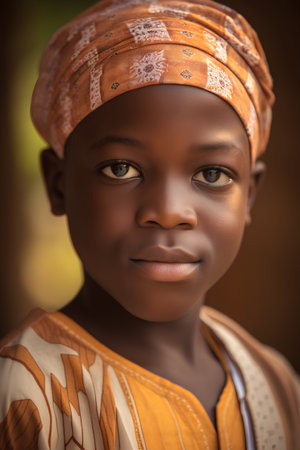 Portrait of a beautiful African little girl wearing a bandana.の素材