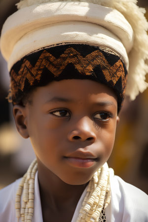 Unidentified Ethiopian boy in traditional clothes at the January 7, 2013 in Milan, Italy.の素材