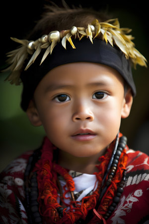 Portrait of a little boy wearing a traditional costume of indianの素材