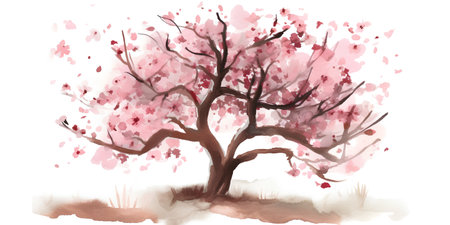 Watercolor cherry blossom tree. Hand drawn illustration isolated on white background.の素材