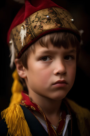 Portrait of a boy in a medieval costume. Selective focus.の素材