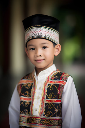 Portrait of a cute asian boy wearing traditional thai costumeの素材