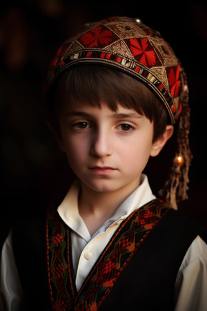 Portrait of a little boy in a national costume of Ukraine.の素材