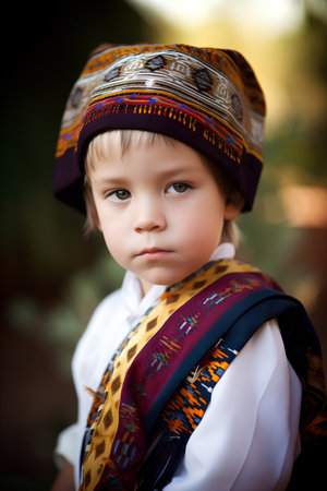Portrait of a cute little boy in a traditional costume of the Ukrainian peopleの素材