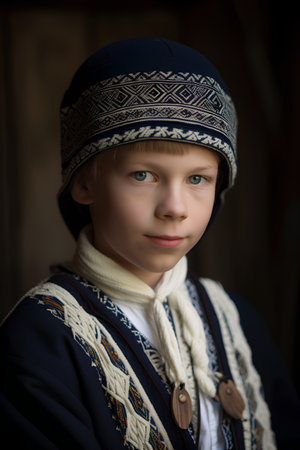Portrait of a boy in a folk costume. The boy in the Russian style.の素材