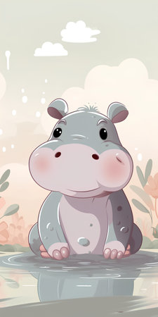 Cute hippopotamus in the water. Vector cartoon illustration.の素材