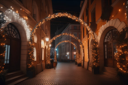 Christmas decorated streets of the old town of Gdansk, Polandの素材