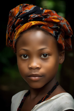 Portrait of a beautiful African girl with a headscarf.の素材