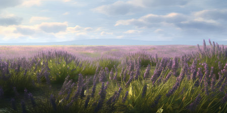 Lavender field at sunset. Beautiful landscape with lavender flowers.の素材