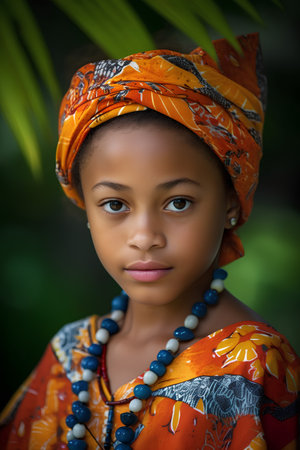 Portrait of a beautiful young African woman wearing a headscarfの素材
