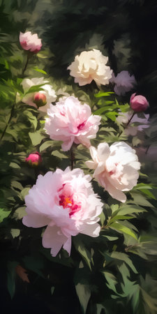 Beautiful peony flowers in the garden. Floral background.の素材