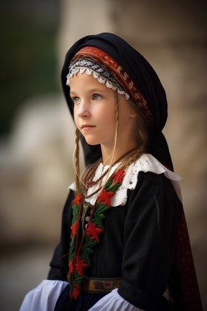 Portrait of a beautiful little girl in the national costume of Ukraineの素材
