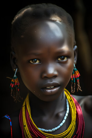 Portrait of an unidentified masai little girl with beadsの素材