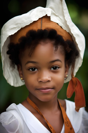 Portrait of a beautiful african american little girl wearing a hatの素材