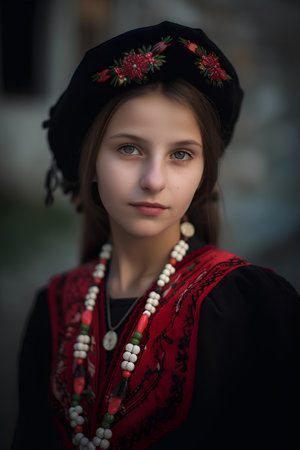 Portrait of a beautiful young girl in a Ukrainian national costume.の素材