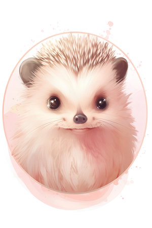 Cute hedgehog in round frame. Vector illustration for your designの素材