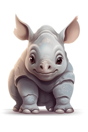 Cute cartoon rhinoceros isolated on white background. Vector illustration.の素材