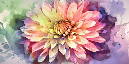 Watercolor dahlia flower on watercolor background. Digital painting.の素材