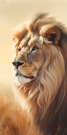Portrait of a male lion in the African savannah at sunset.の素材
