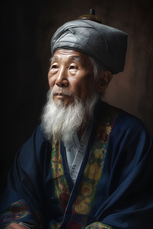Portrait of an old man with a white beard wearing a turbanの素材