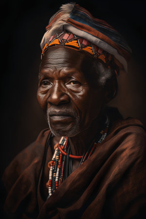 Portrait of an old African woman in traditional clothes. Tribal people.の素材