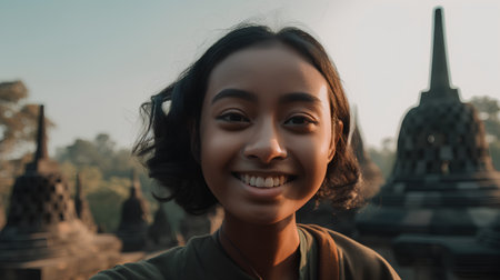 Portrait of asian woman smiling and looking at camera, Thailandの素材