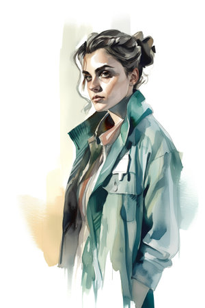 Portrait of a beautiful young woman. Digital watercolor painting.の素材