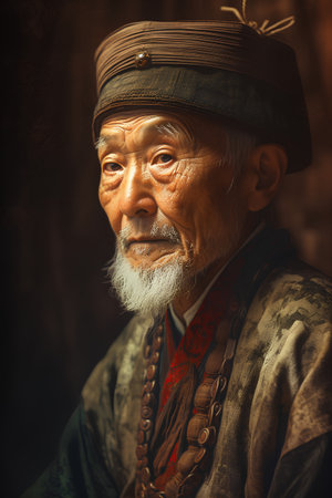 Old man in traditional clothes. Portrait of an old man.の素材