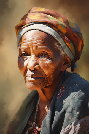 Old woman in traditional clothes. Portrait of an elderly African woman.の素材