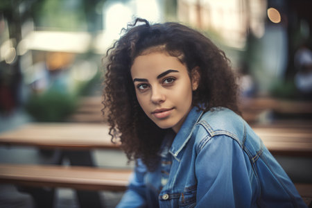 Portrait of a beautiful young woman with afro hairstyle.の素材