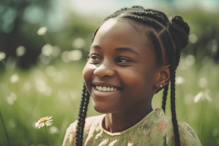 Portrait of a smiling african american little girl with braidsの素材