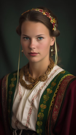 Portrait of a beautiful young woman in russian folk costume.の素材