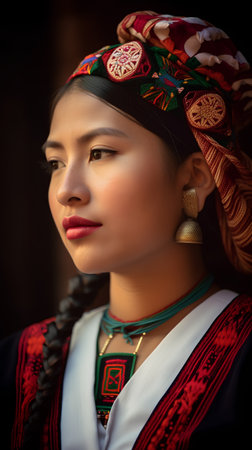 Portrait of a beautiful young woman wearing a traditional costume from Laosの素材