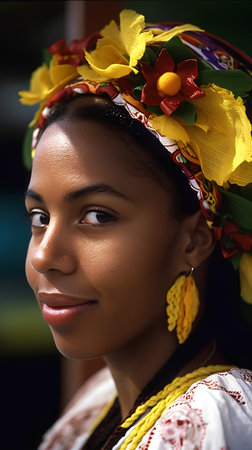Portrait of a beautiful african american woman with traditional headdressの素材