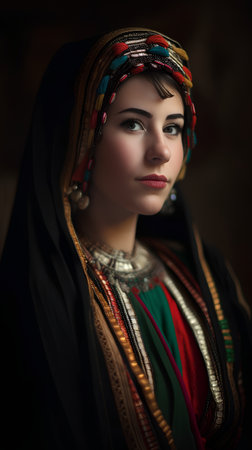 Portrait of a beautiful young woman in a turban. Ethnic style.の素材