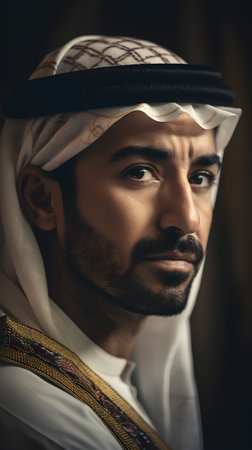 Portrait of a handsome arabian man in traditional clothes.の素材
