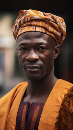 Portrait of a smiling african man in traditional clothes in the streetの素材