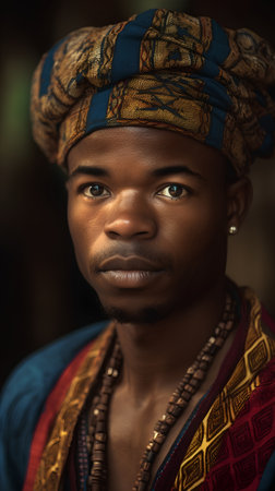 Portrait of a young african man in traditional clothes. Ethnic people.の素材