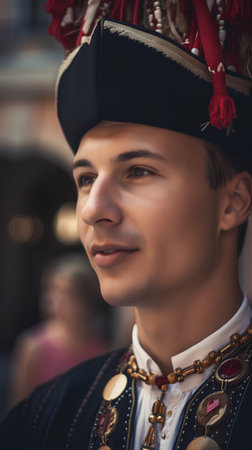 Portrait of a young man in a national costume of the Czech Republicの素材